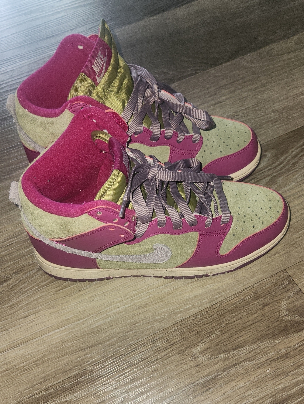 Nike Women's Magenta and Olive High-Top Sneakers